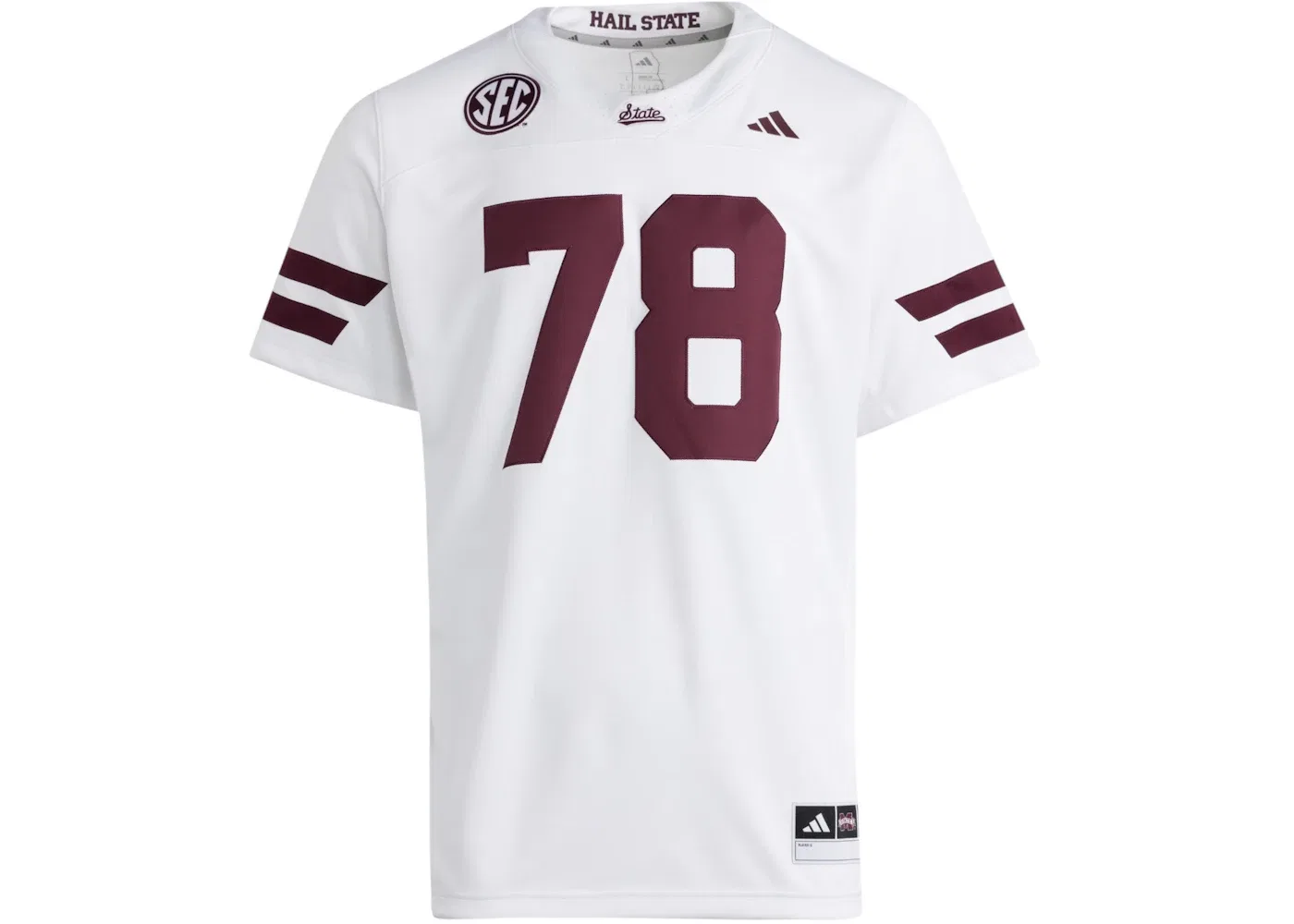 Мужская футбольная футболка-джерси с длинным рукавом Jersey Adidas, Mississippi State White