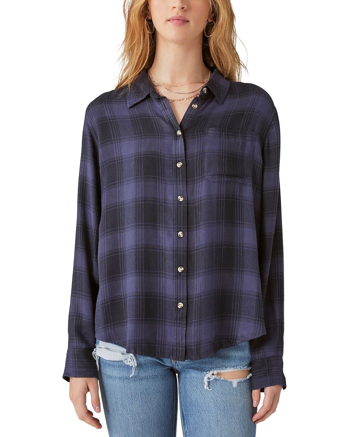

Женская клетчатая рубашка бойфренда на пуговицах Lucky Brand, мульти