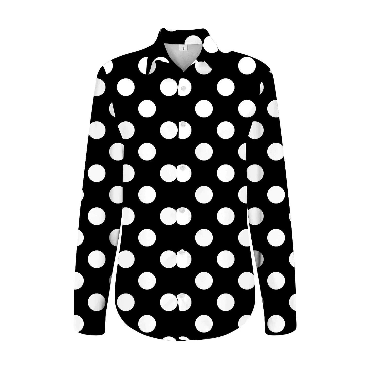 Женская блуза с V-образным вырезом, с принтом в горошек, Women Button Blouses V Neck Classic Polka Dot Collar Casual Long Sleeve Tops, Black — фото 4