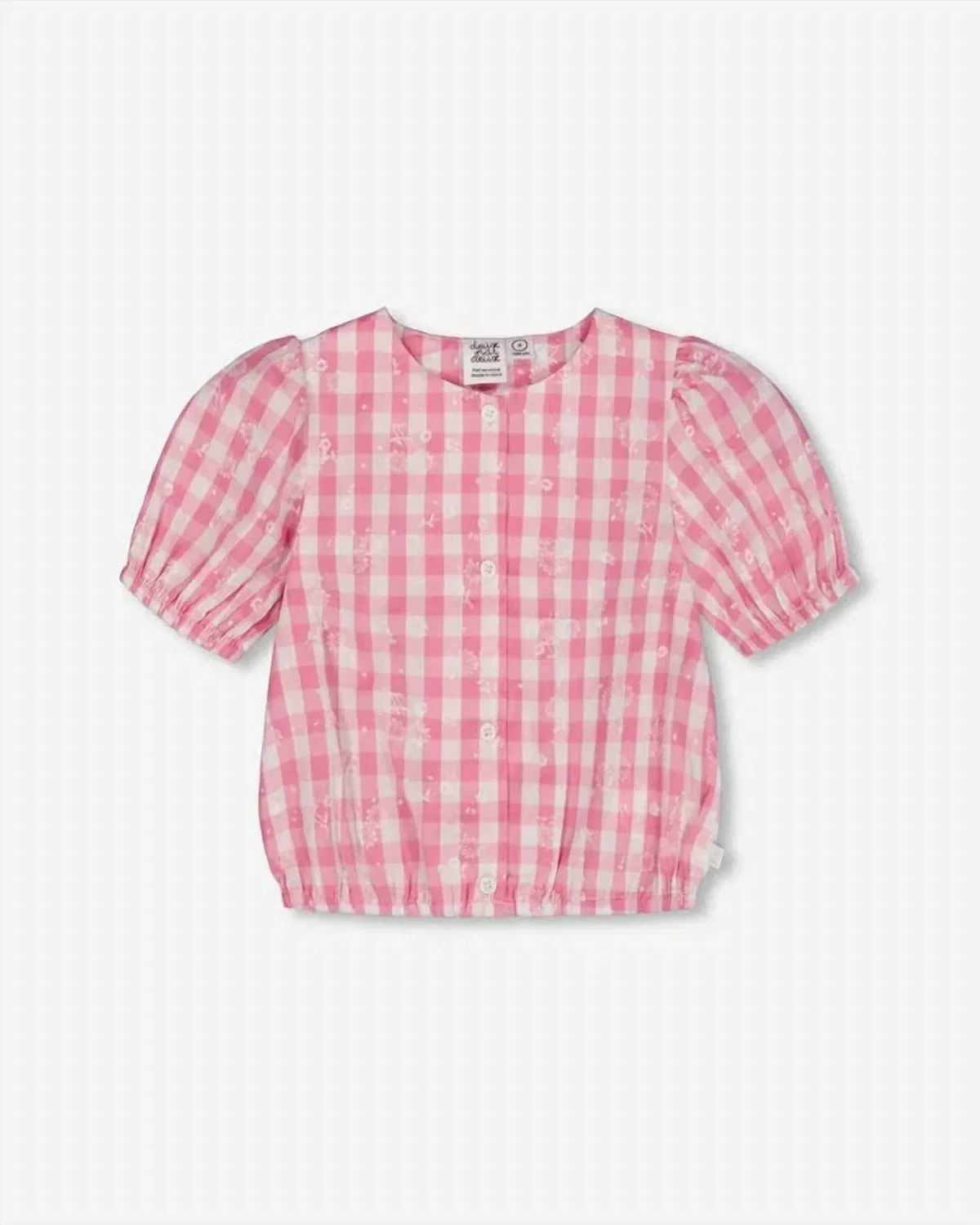 Детская блузка для девочек с короткими рукавами-фонариками Pink/White Check Deux par Deux, Pink/White Check
