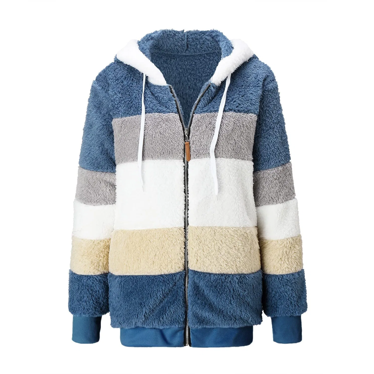 Женское зимнее пальто на флисовой подкладке с zip и капюшоном, Blu-L — фото 4