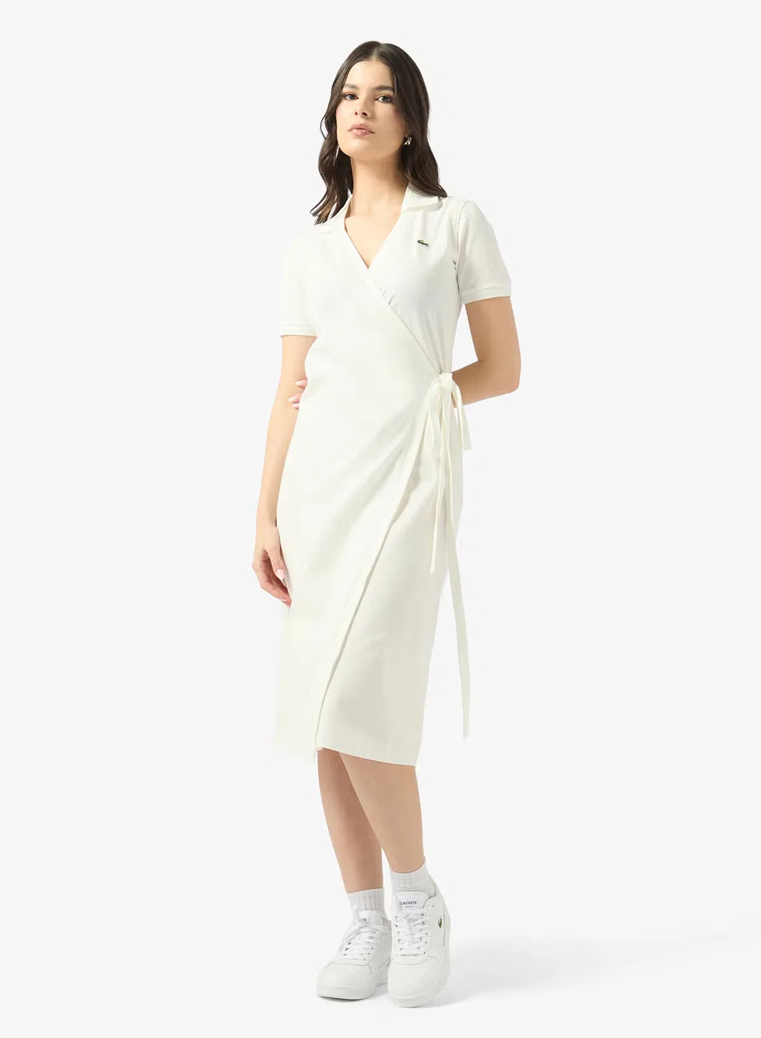 Платье макси с запахом и воротником поло Lacoste, белый