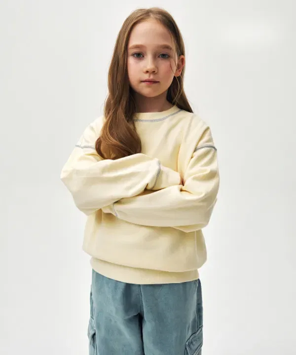Свитшот с контрастной отстрочкой, Musinsa Standard Kids, лимонный крем