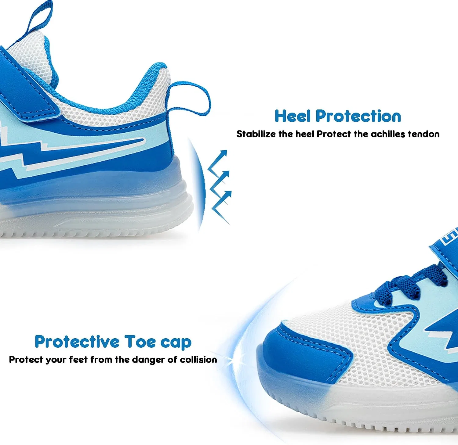 Детские кроссовки для мальчиков со светящейся подошвой YESKIS, Blue White Light Up Shoes — фото 4