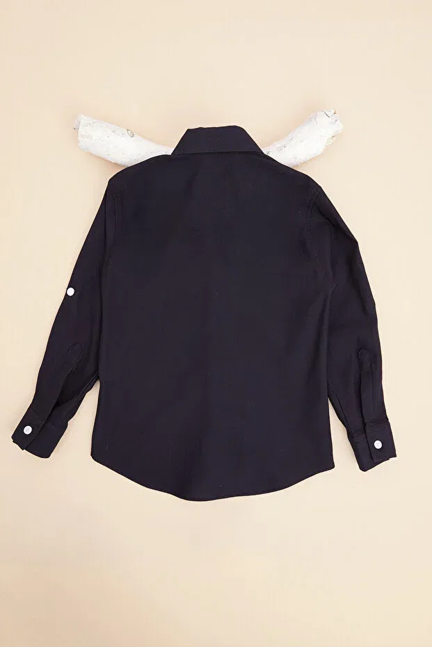 Детская рубашка для мальчиков с принтом Yazı Printed Fulla Moda, Black — фото 2