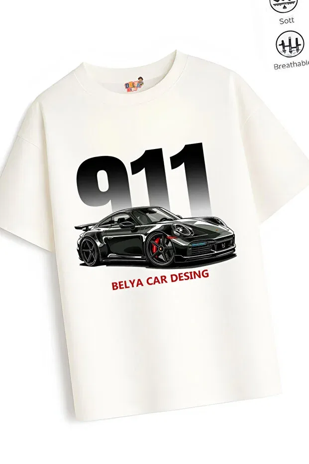Детская футболка для мальчиков оверсайз Car Design Belya Kids Wear, White — фото 2