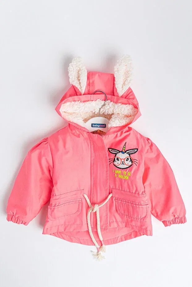 Детское зимнее пальто для девочек плюшевое с принтом Unicorn Embroidered Plush Neon Pink Babymod, Pink