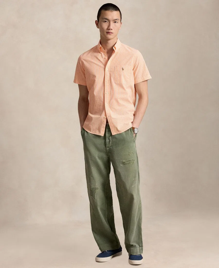 Рубашка с коротким рукавом, классический крой, модель RL Prepster Polo Ralph Lauren, Classic Peach/White — фото 4