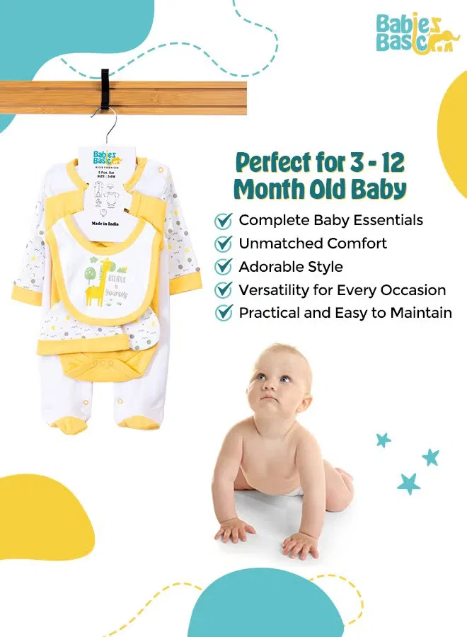Комплект из 5 предметов для младенцев Babies Basic, лимонный — фото 3