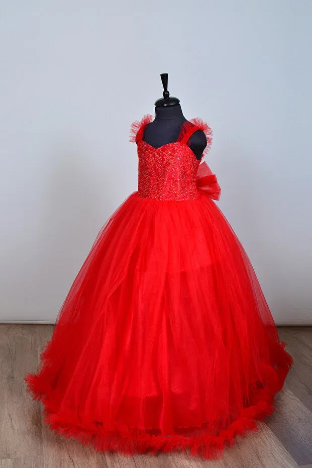 Детское платье для девочек с открытыми плечами Terzioğlu Giyim, Red — фото 2