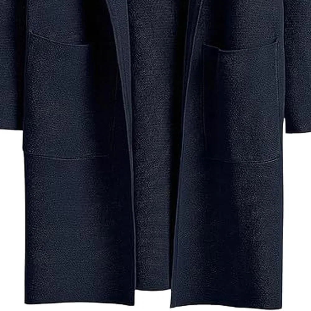 Женское пальто из шерстяной смеси с зубчатым отворотом, Blu navy — фото 3