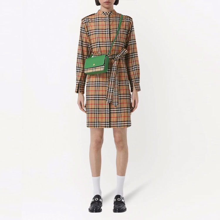 Платье-рубашка Burberry, винтажное, клетчатое, светлый умбр — фото 4