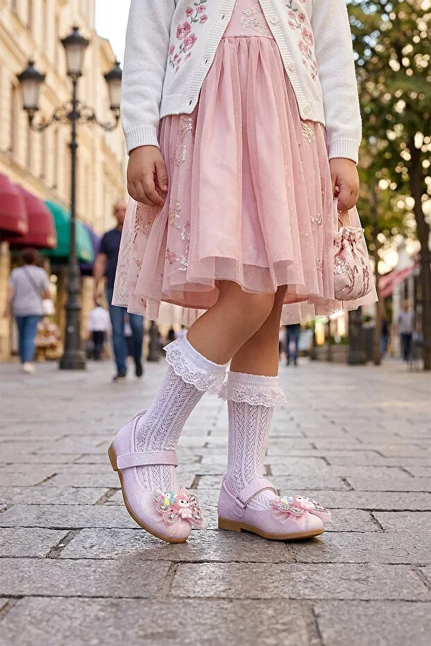 Детские балетки для девочек с блестками Hila velcro glitter Kiko Kids, Lilac - Pink — фото 3