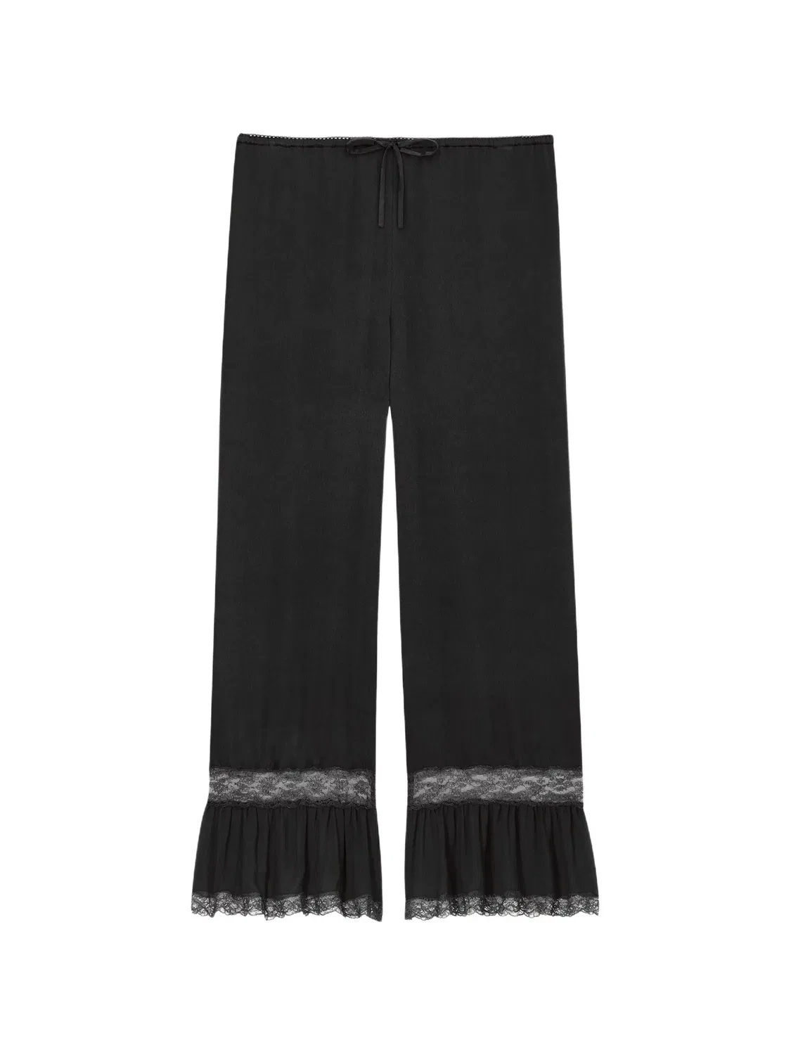 Шелковые прямые брюки с кружевом Saint Laurent, черный