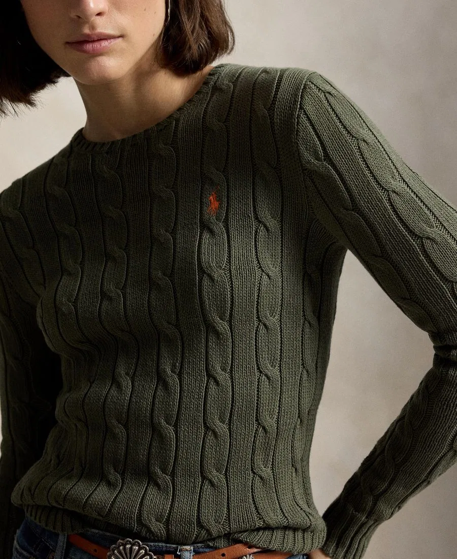 Свитер с воротником-гольф из хлопка, модель Cable-Knit Cotton Crewneck Sweater Polo Ralph Lauren, Dense Olive — фото 4