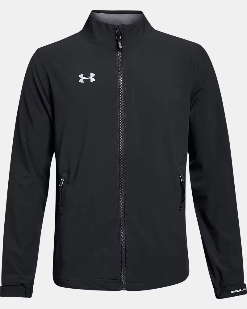 Куртка детская водоотталкивающая с 4-сторонней растяжимостью UA Hockey Warm Up UnderArmour, Black/White