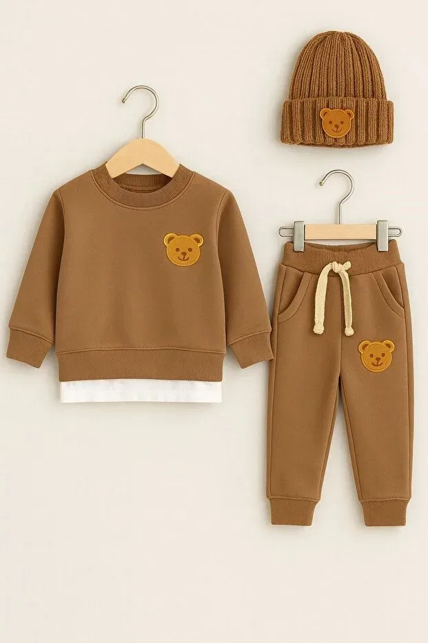 Детский комплект из свитшота и брюк с вышивкой Teddy milk coffee Şapkakids, Coffee With Milk — фото 2