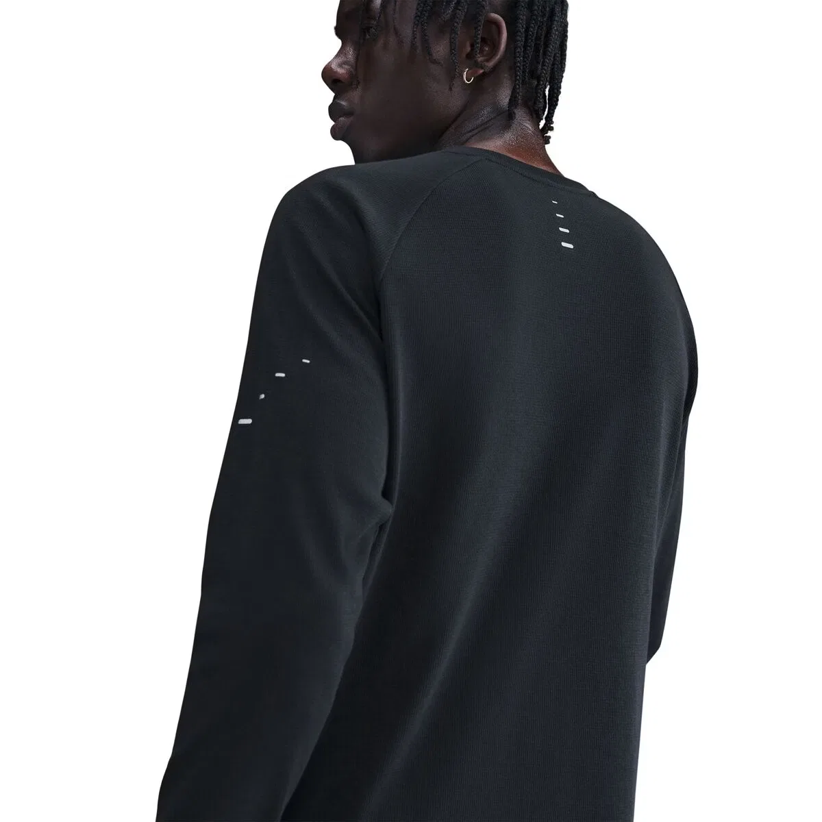 Мужская длинная футболка с вафельной текстурой Dri-FIT Stride Waffle Crew Nike, Black/Reflective Silv — фото 3