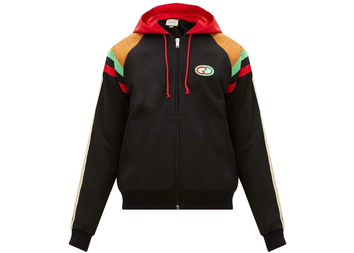 Мужская куртка-бомбер с капюшоном с принтом Gucci GG Patch Web Stripe, Black/Multi