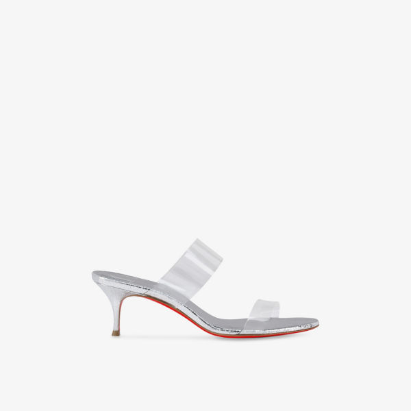 Мюли на каблуке Christian Louboutin Just Nothing кожаные, серебряный