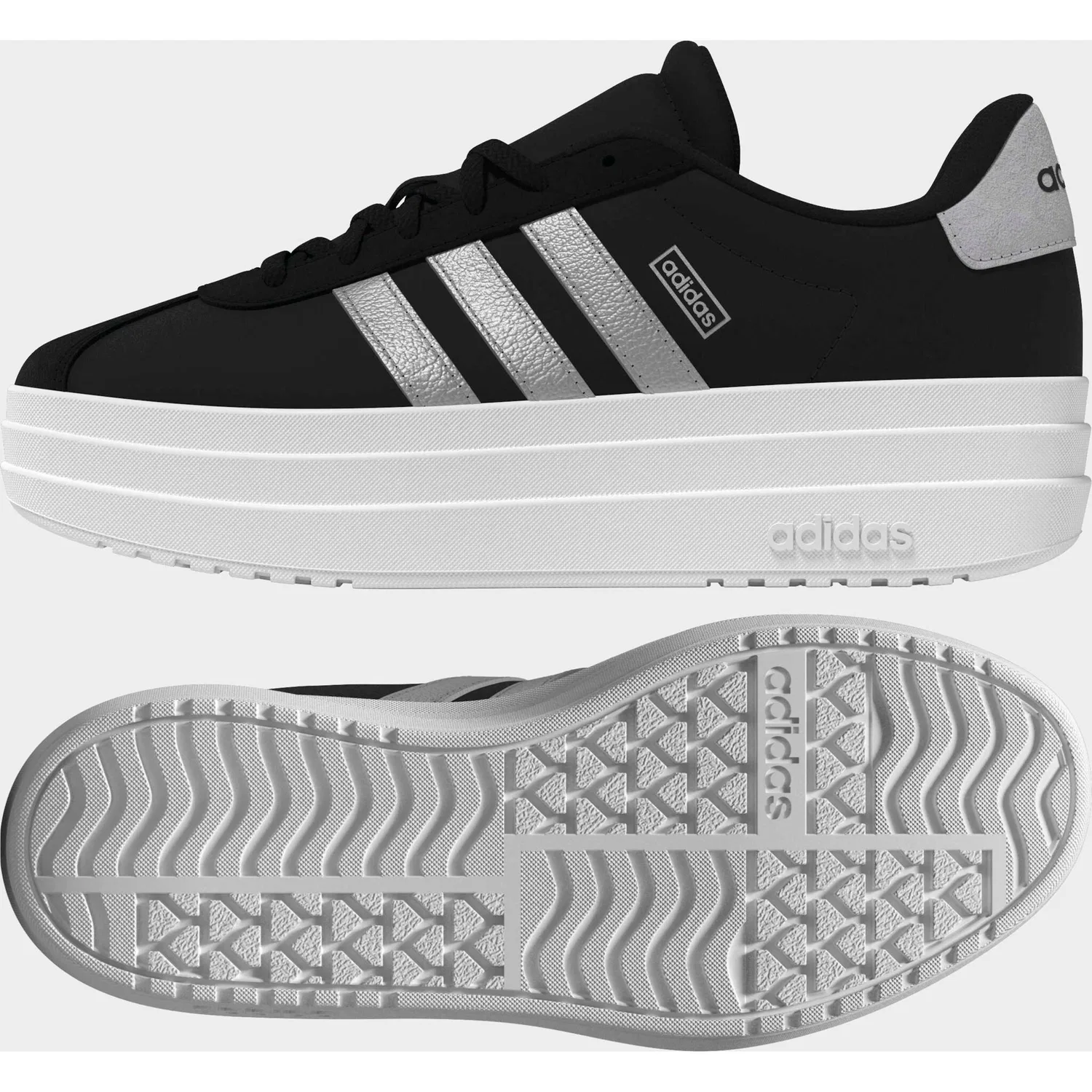 Детские кроссовки на платформе Adidas VL Court Bold, Core Black/Silver Metallic/Ftwr White — фото 3