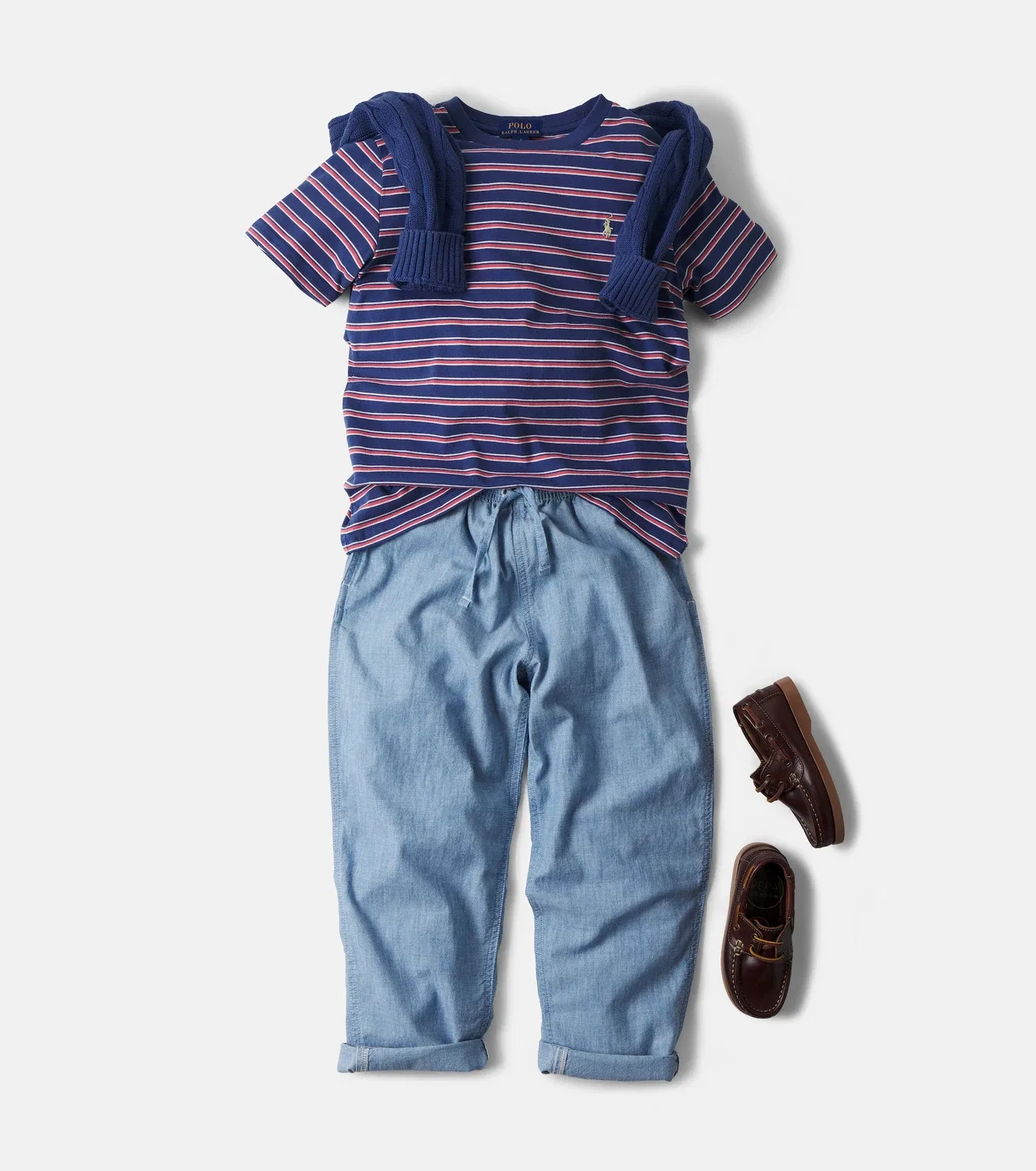 Брюки хлопковые из шамбре Polo Ralph Lauren Kids, синий — фото 2