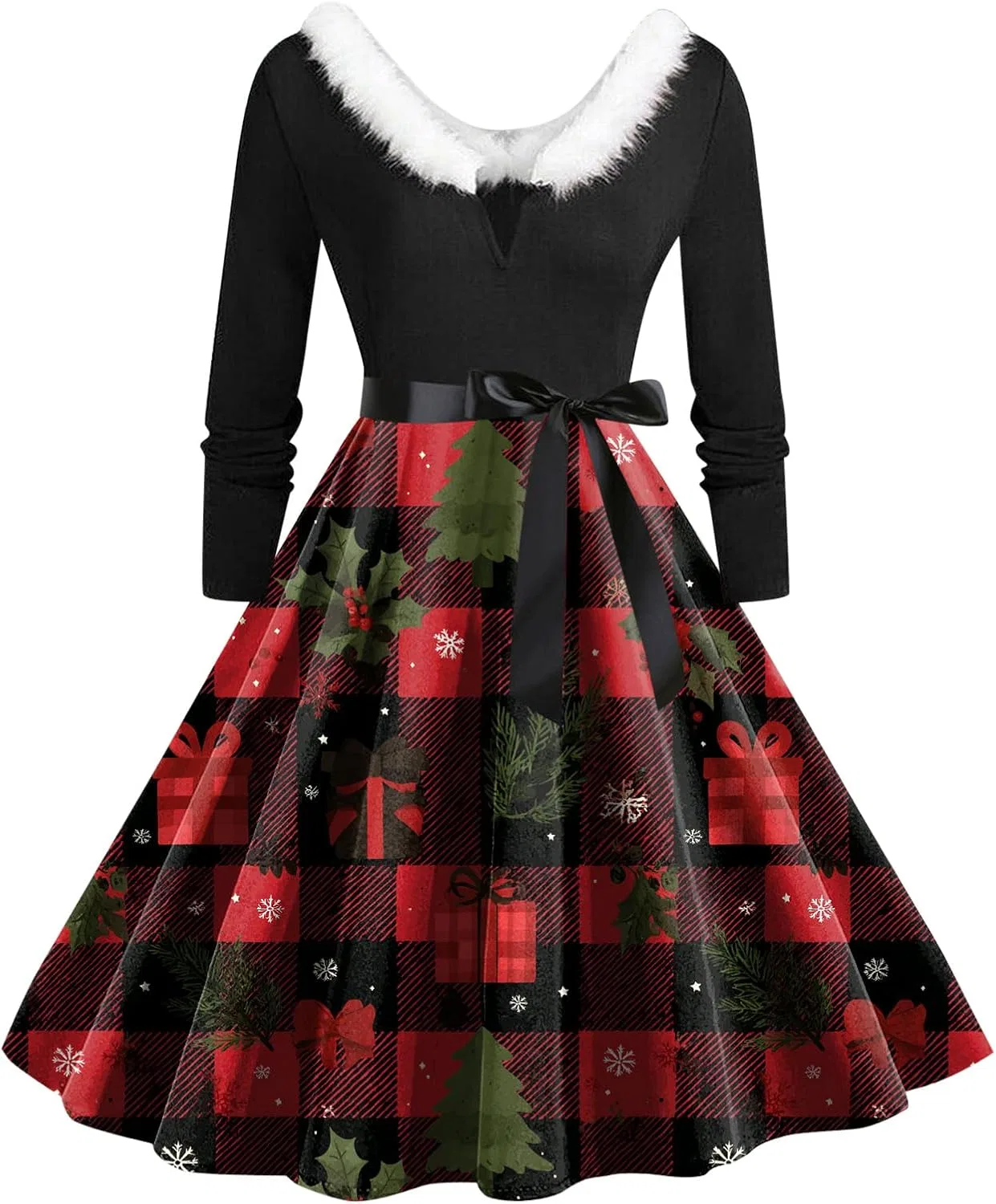 Женское платье-трапеция с принтом, Vintage Holiday Party, красный