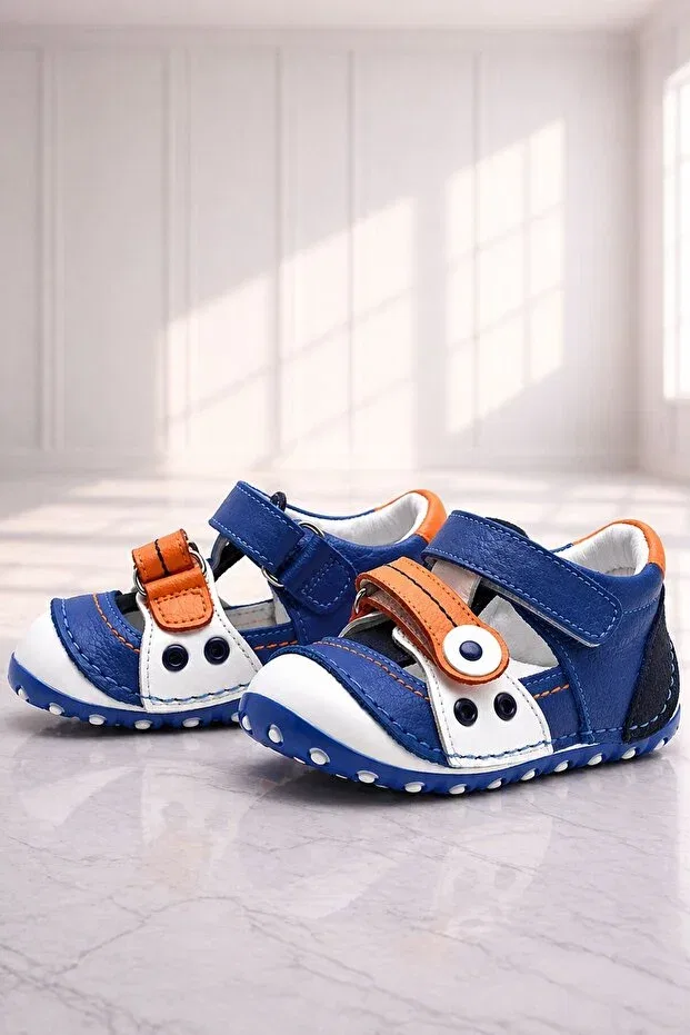 Детские туфли для девочек с ортопедической стелькой Genuine leather orange velcro summer first step shoes Nıno, Orange