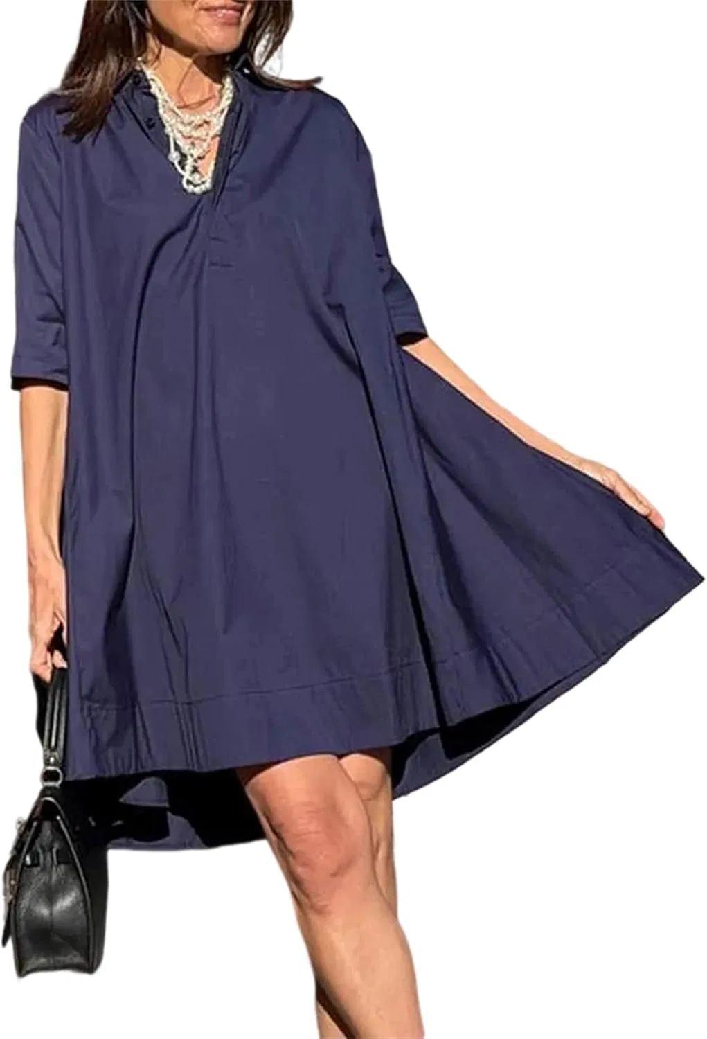 Женское платье миди A-силуэта из полиэстера, Dark Blue