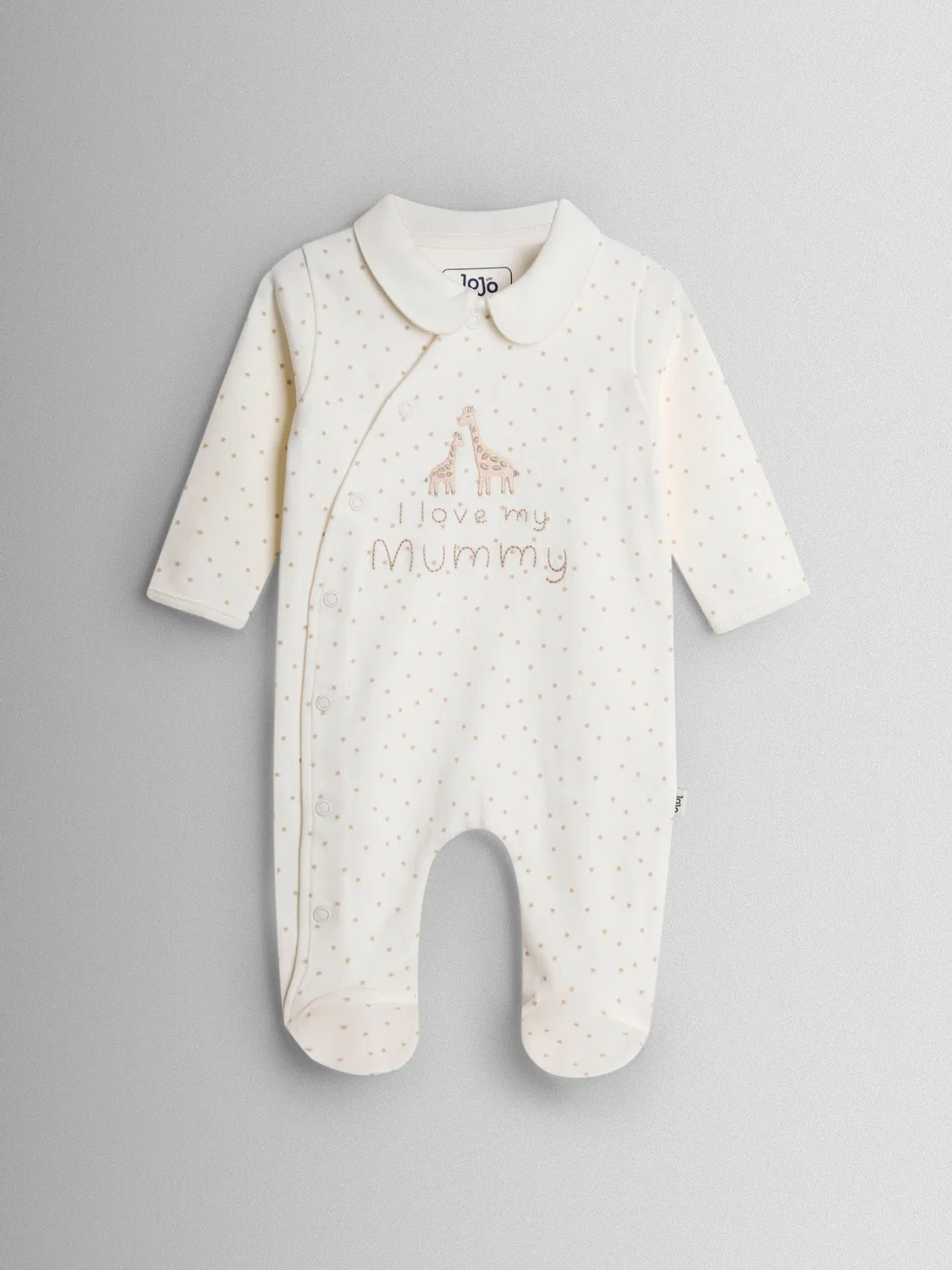 Комбинезон для сна с аппликацией жирафа, I Love My Mummy/Daddy Jojo Maman Bébé, кремовый в горошек — фото 2