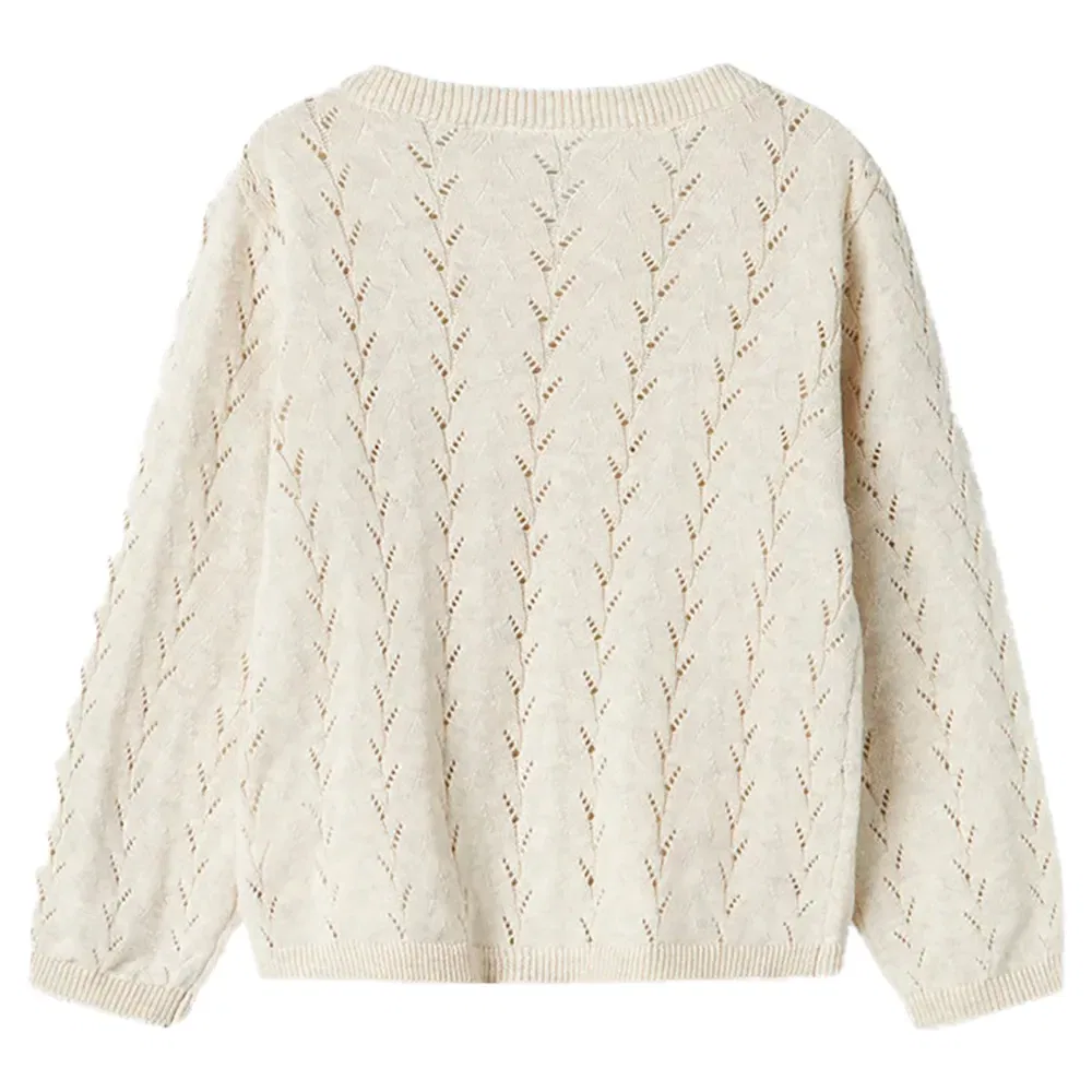 Детский кардиган для девочек с ажурным узором Banni Mini Name it, Beige — фото 2