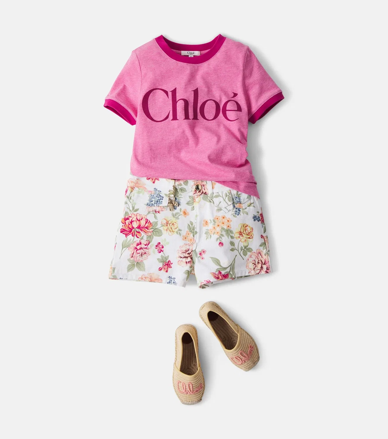 Шорты хлопковые с цветочным принтом Chloé Kids, белый — фото 2