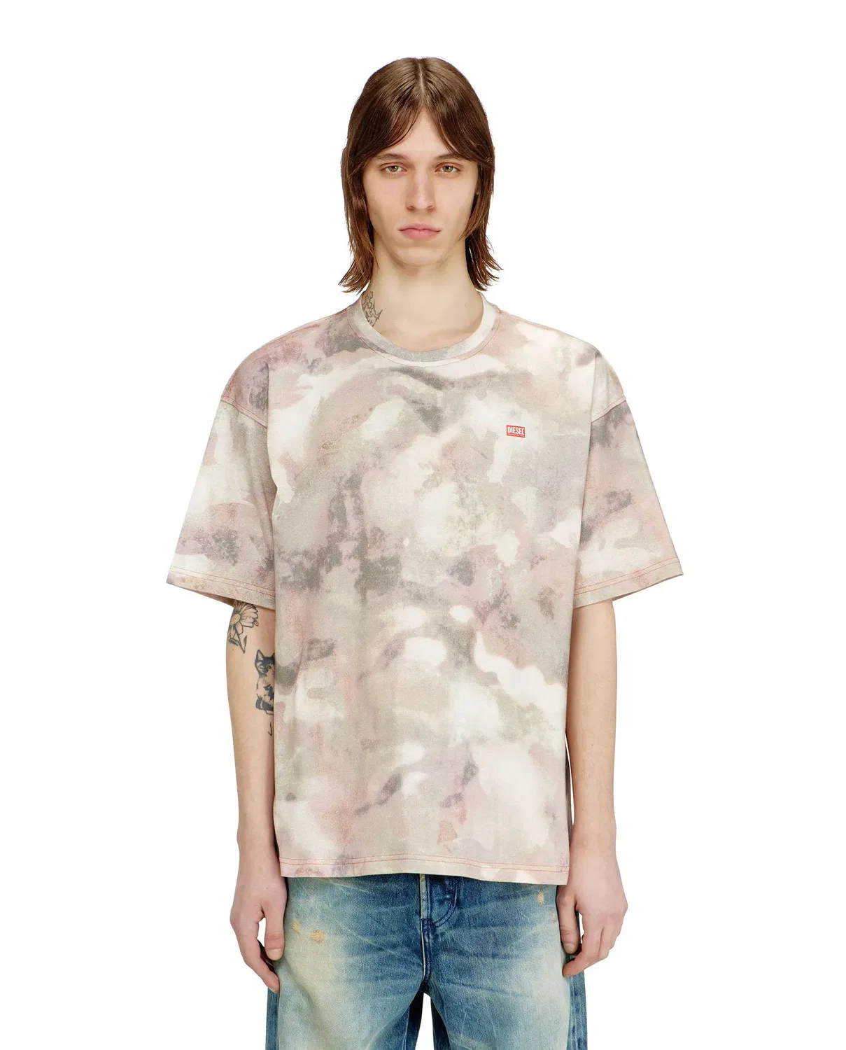 Мужская футболка оверсайз с принтом Camouflage Diesel, Beige/Marrón