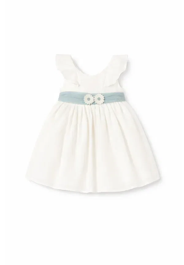 Платье с бантом и цветочной аппликацией Vestiti eleganti manica corta Mayoral Ivory, слоновая кость