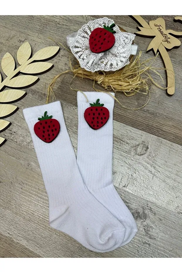 Детские носки для девочек с принтом Strawberry Feriatolye, White — фото 4