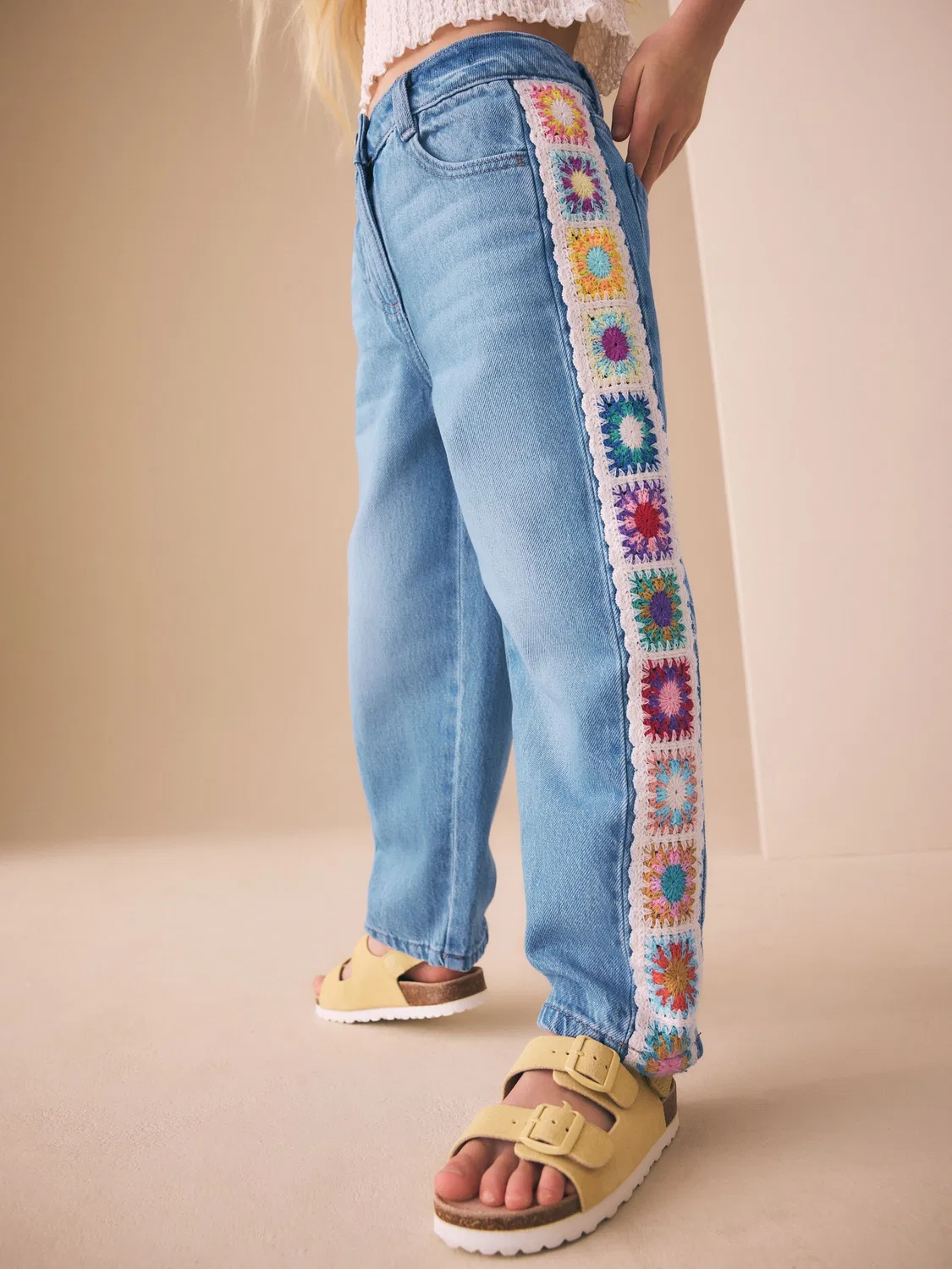 Джинсы с вышивкой и боковой лентой Next, Blue Denim — фото 4
