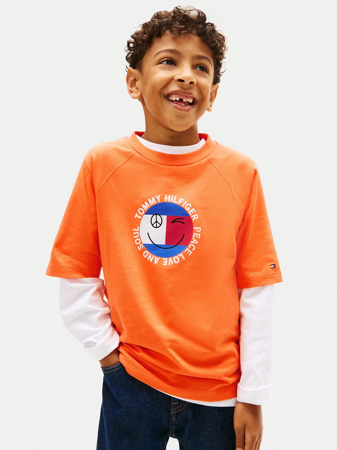 Футболка стандартного кроя для мальчика Smiley Flag Tommy Hilfiger, оранжевый