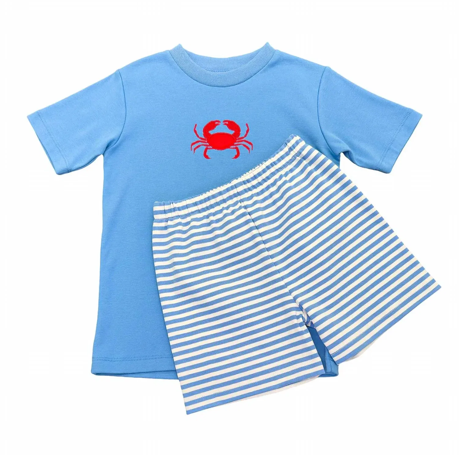 Детский комплект футболки и шорт с принтом краба Saltwater Boys Co., Blue Stripe — фото 4