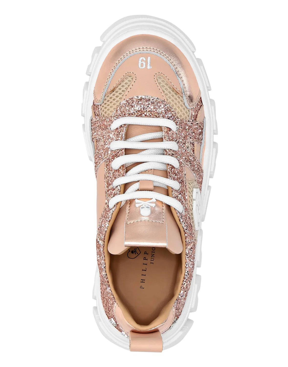 Детские кроссовки кожаные с шестиугольной эмблемой LO-TOP SNEAKERS MIX MATERIALS HEXAGON PHILIPP PLEIN, Rose/Pink — фото 3