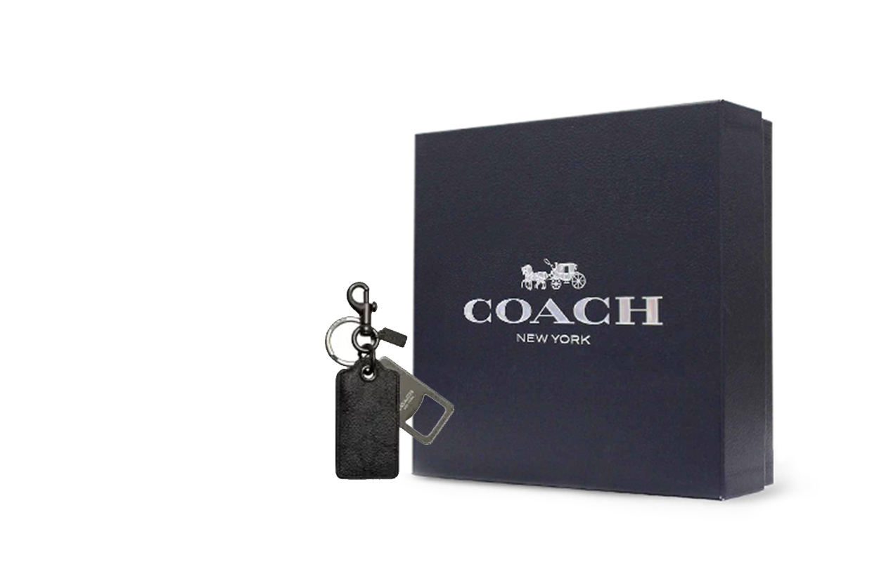 

COACH Миниатюрный брелок для ключей из лакированного холста со щелкающей застежкой, черный