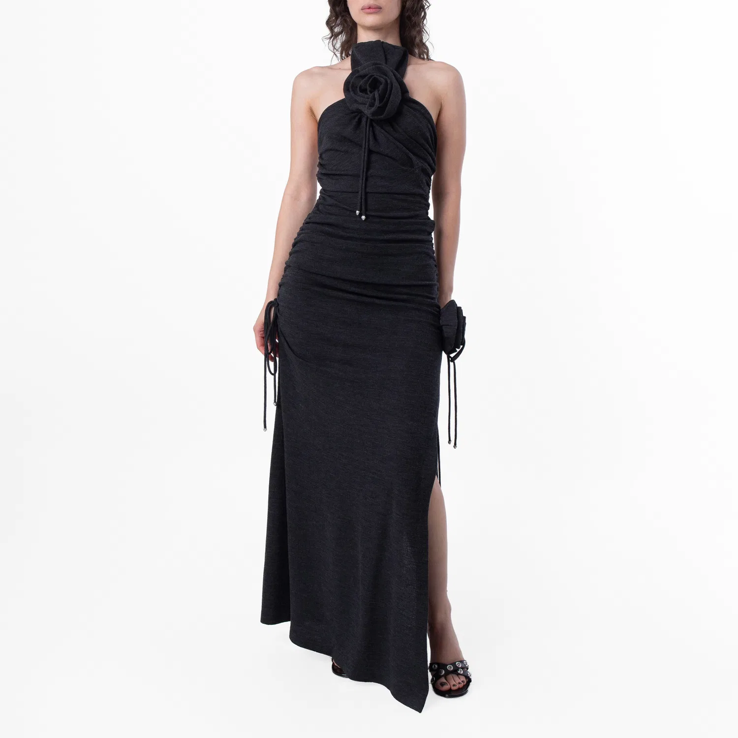 Платье с запахом Rose Wool Halterneck Burberry, Charcoal