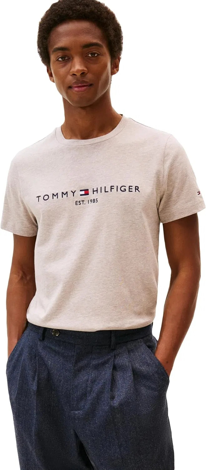 Мужская футболка с вышитым логотипом Tommy Hilfiger, Heathered Pebble