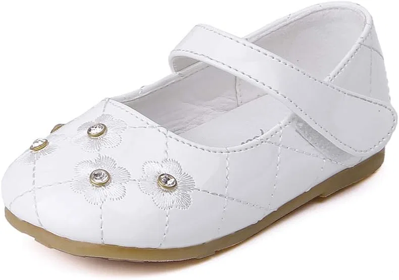 Детские балетки для девочек с принтом Flower Ballerina Flats Princess Dress Mary Jane Shoes Chiximaxu, White