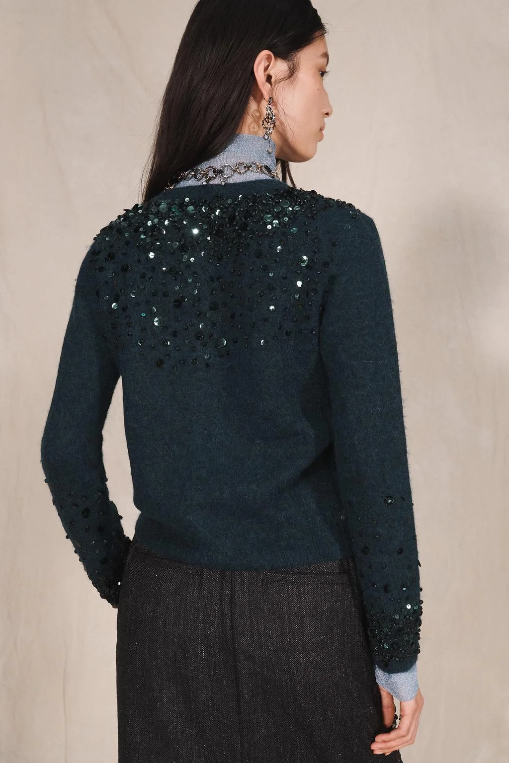 Кардиган Zara из шерсти и альпаки с пайетками, зеленый — фото 4