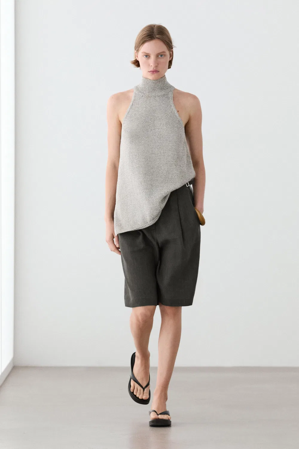 Топ Massimo Dutti Halterneck Knit, бежевый — фото 3