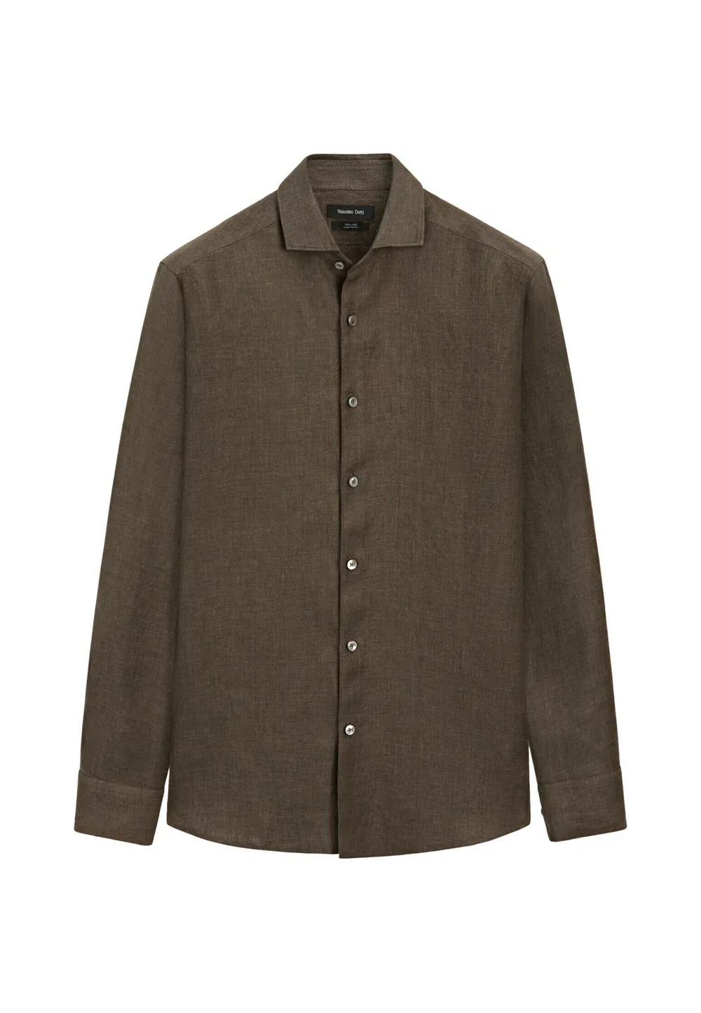 Рубашка из 100% льна - рубашка Massimo Dutti, Dark Brown — фото 4