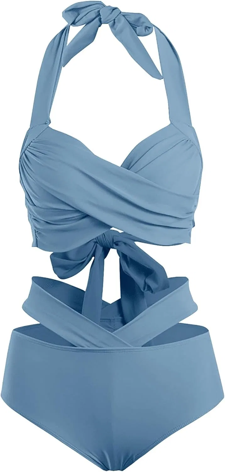 Женский высокий бикини-сет Tummy Control, Light Blue — фото 3