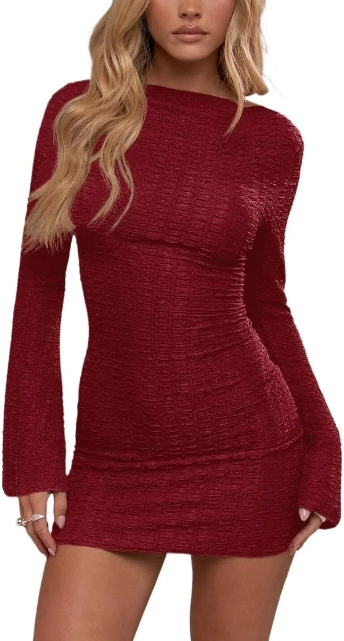 Женское платье-карандаш с длинным рукавом Bodycon, Red