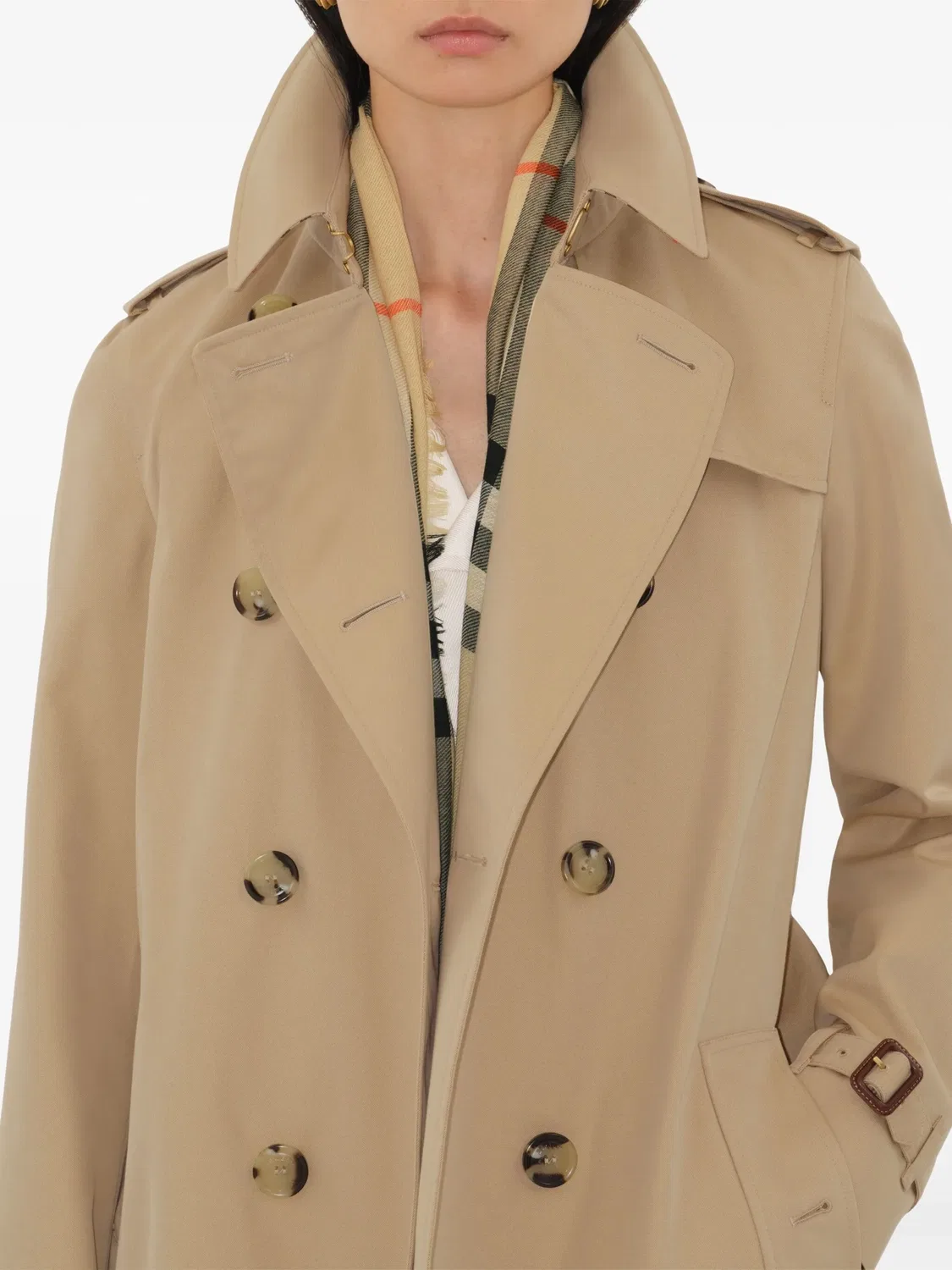 Двубортное тренч-пальто из хлопка Burberry, нейтральные — фото 2