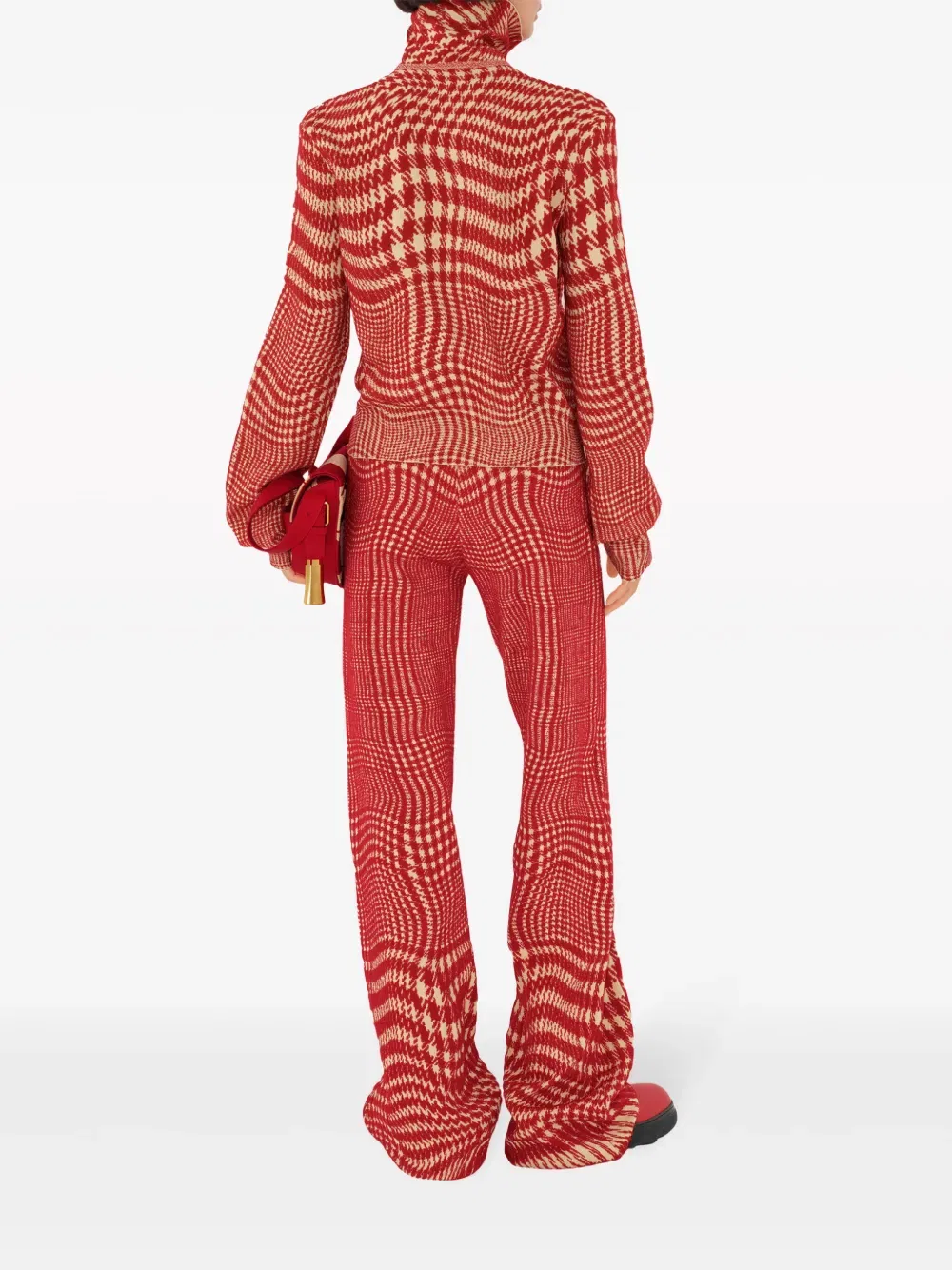 Брюки Burberry Расклешенные с узором «гусиная лапка», Красный — фото 4